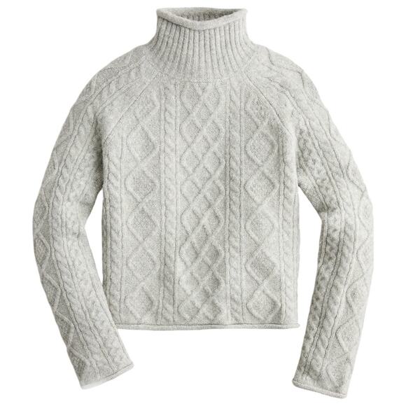 J. Crew Sweaters - J. Crew Relaxed Fit Gray Merino Wool Alpaca Blend Cable Knit Rollneck Sweater